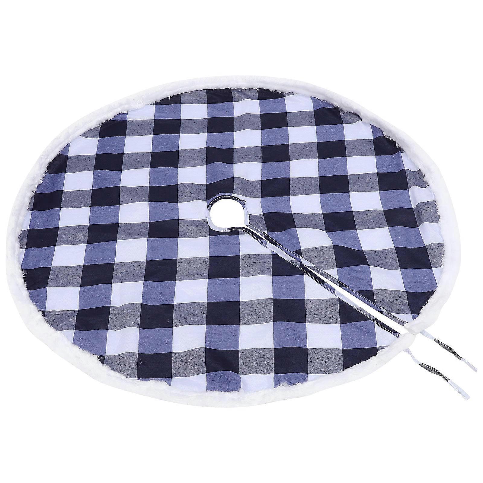 Traditional Christmas Tree Skirt Decorative Reusable Easy to Install Blue and White Checkered 91x91x0.5cm Outdoor Use 1Pack