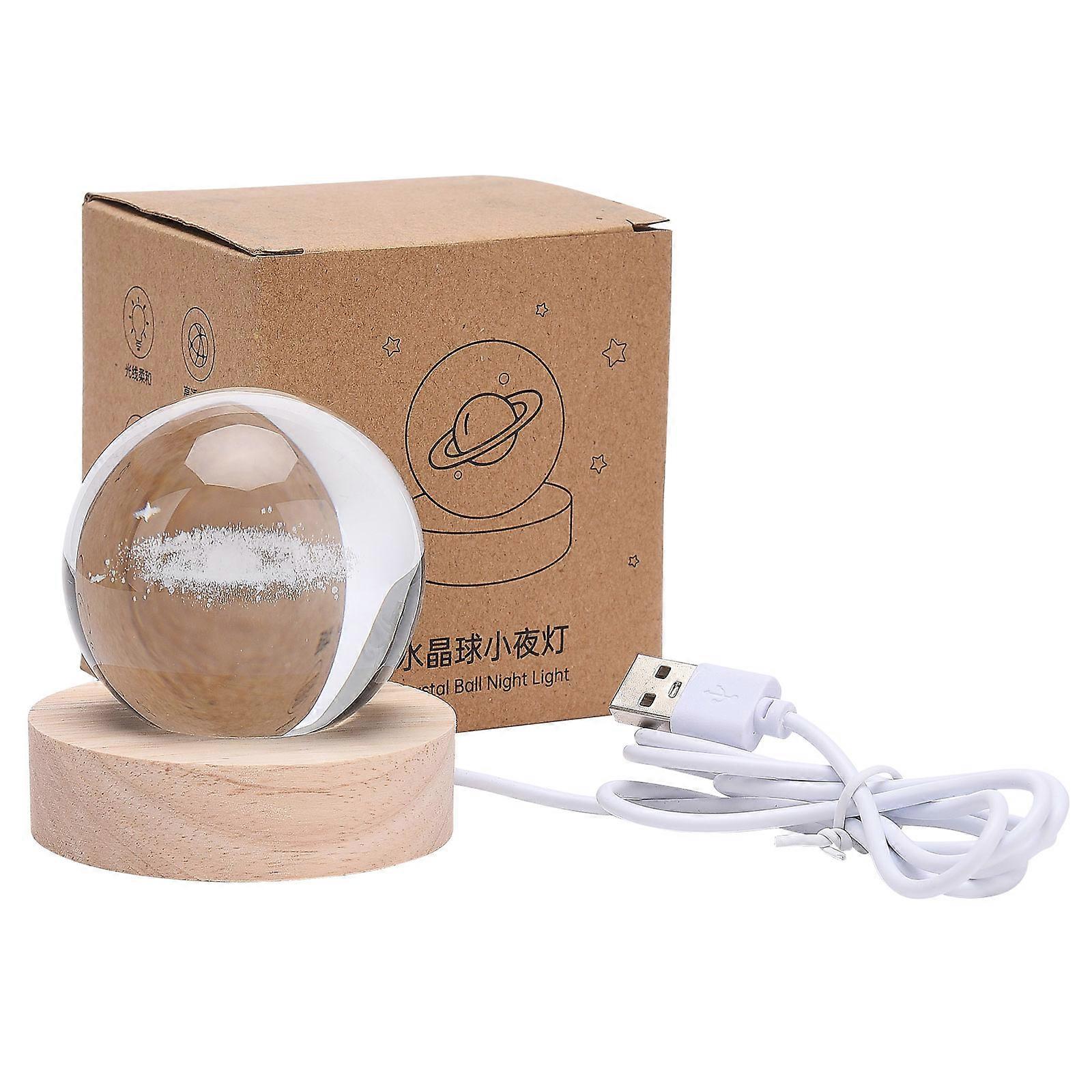 3D Engraved Crystal Globe Light, Glowing Night Light, Romantic Mood Lamp with Wooden Base