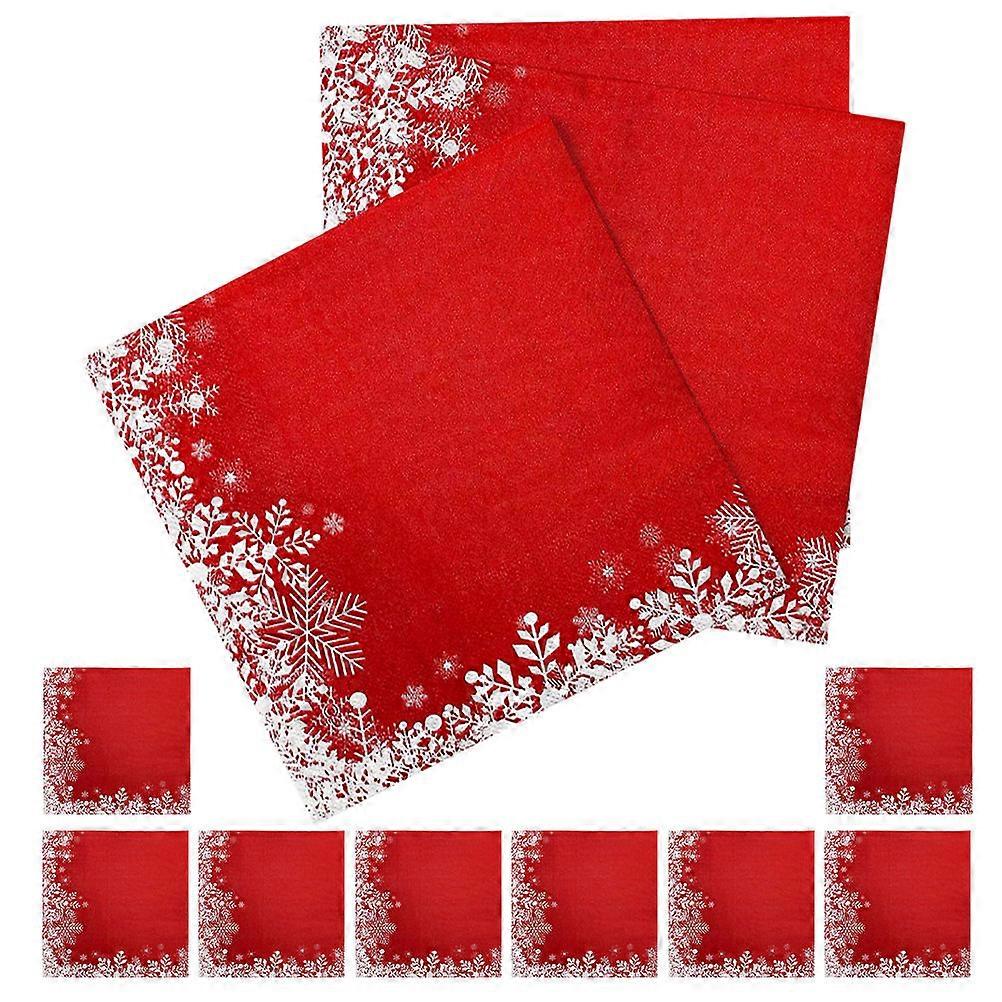 Dinner Napkin Snowflake Disposable Napkins Family Reunions Red with White Snowflakes 16.50X16.50X0.20CM Two-layered 20 Sheets