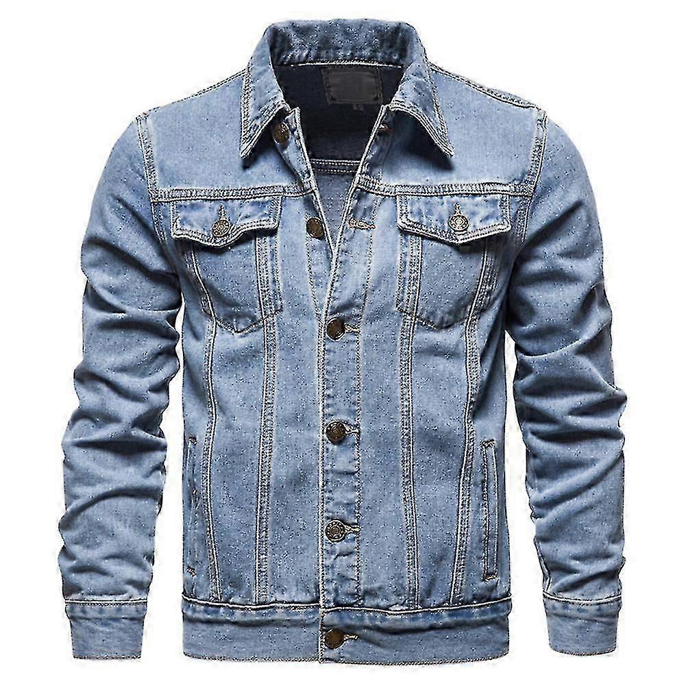 Menn Casual Button Down Denim Jacket Classic Trucker Jean Coat