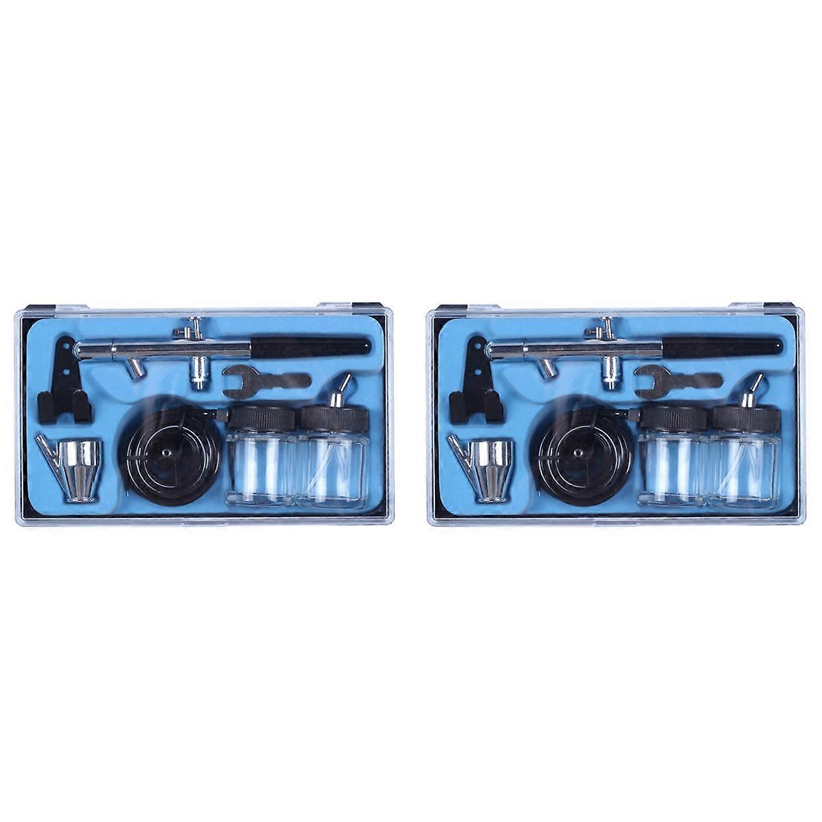 2X Siphon Feed Dual Action 0.35mm Airbrush Kit Tool Air Brush for Makeup Cake Art Painting Temporary