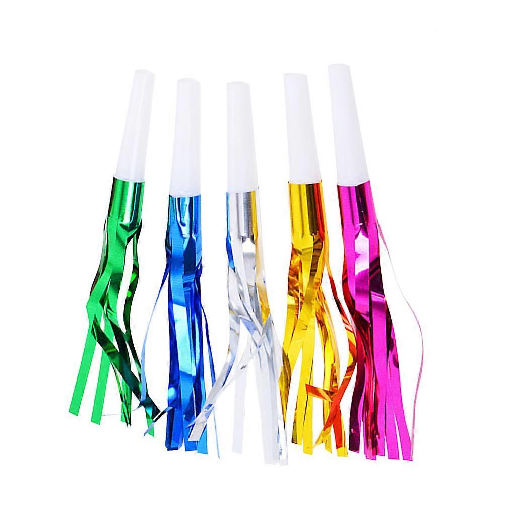 18pcs Glitter Fringed Metallic Party Whistles Vibrant Noise Makers for Birthdays, Holidays, and Celebrations Assorted Colors