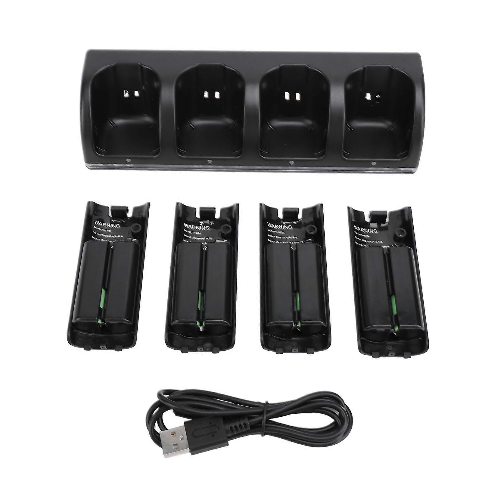 Station de charge pour manettes Wii avec 4 batteries rechargeables 2800 mAh, noir