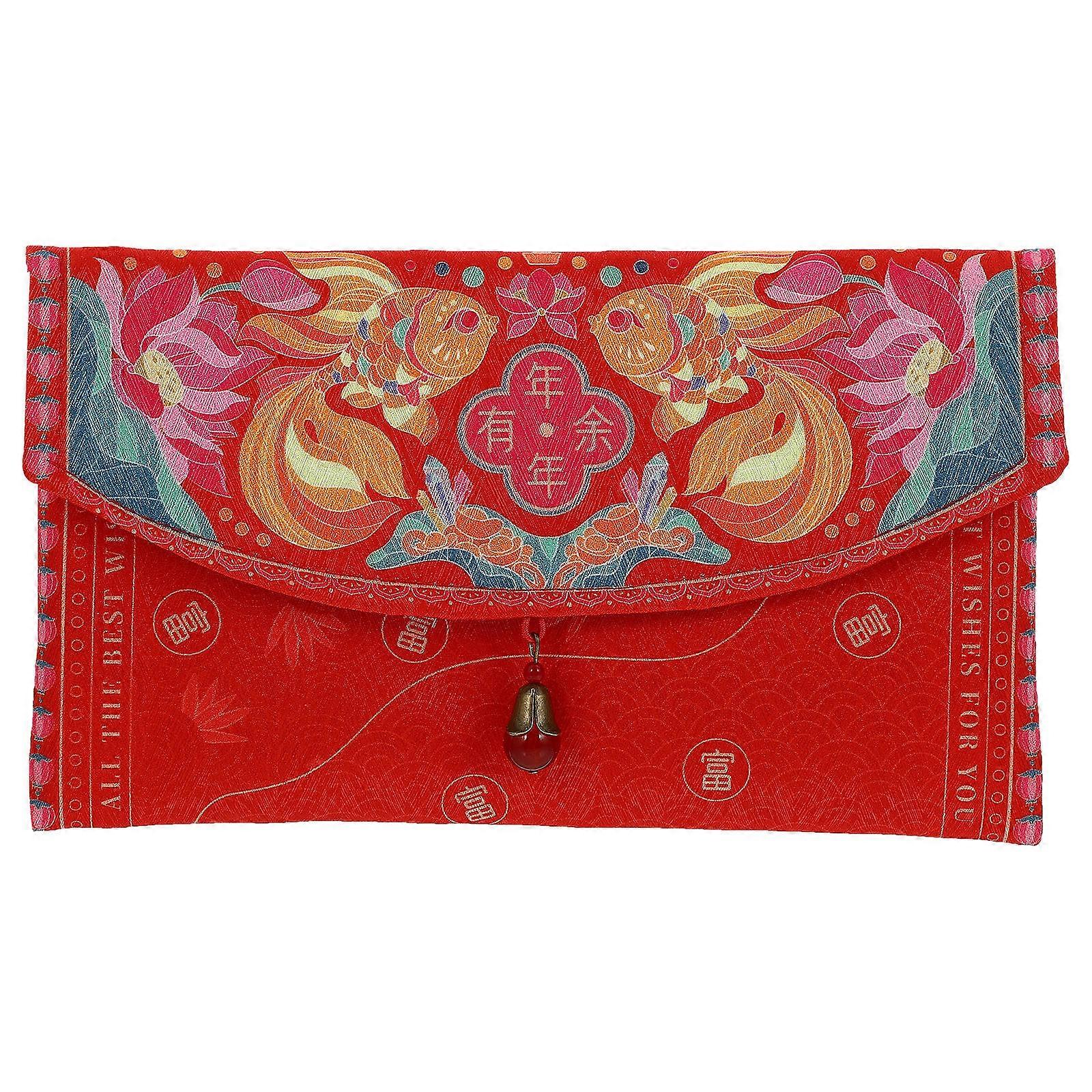 Lunar Year Red Envelope Spring Festival Red Envelopes Storage Pouch Rectangular Shape Satin 1Pack