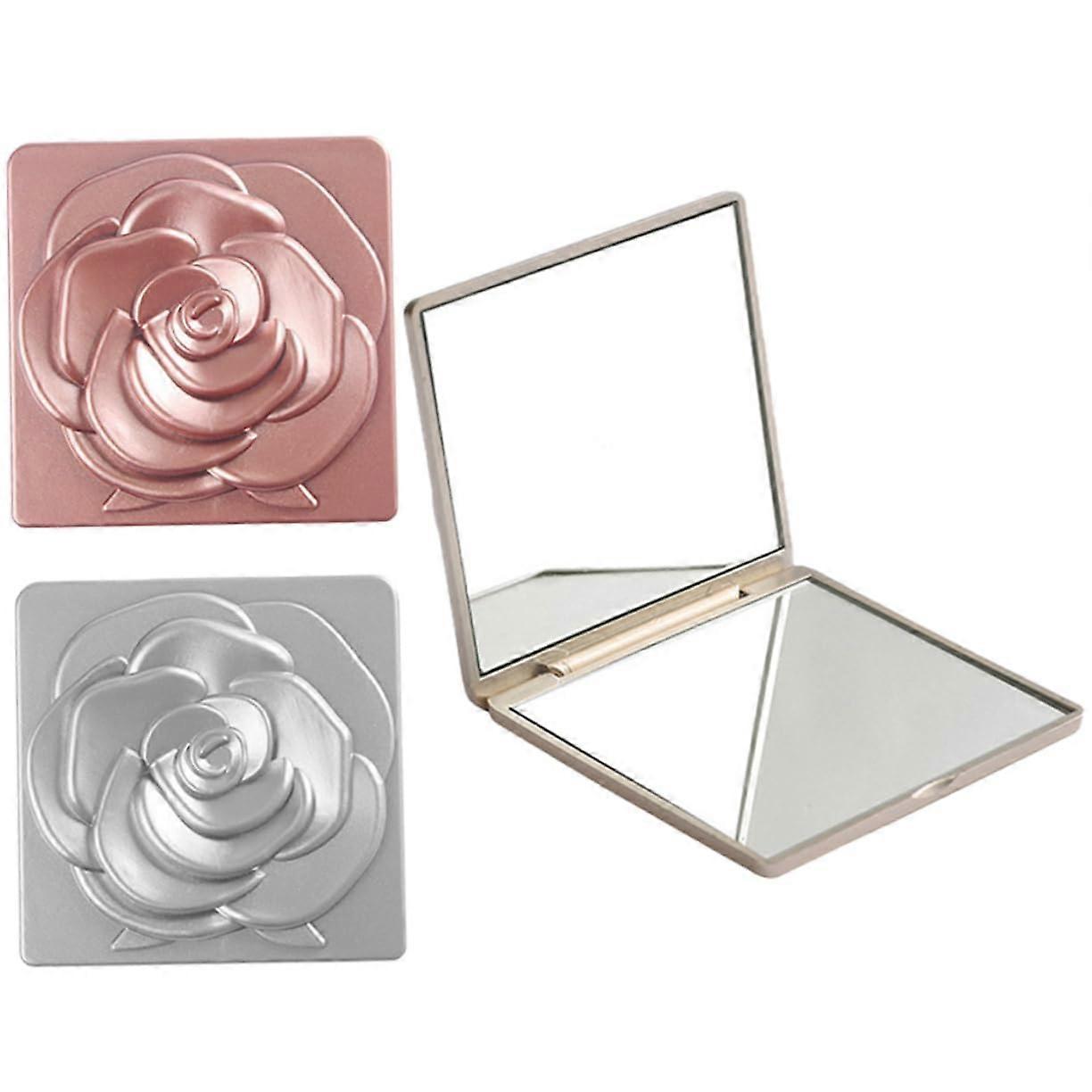 3part compact folding mirror in rose design doublesided makeup mirror portable small travel mirror for women