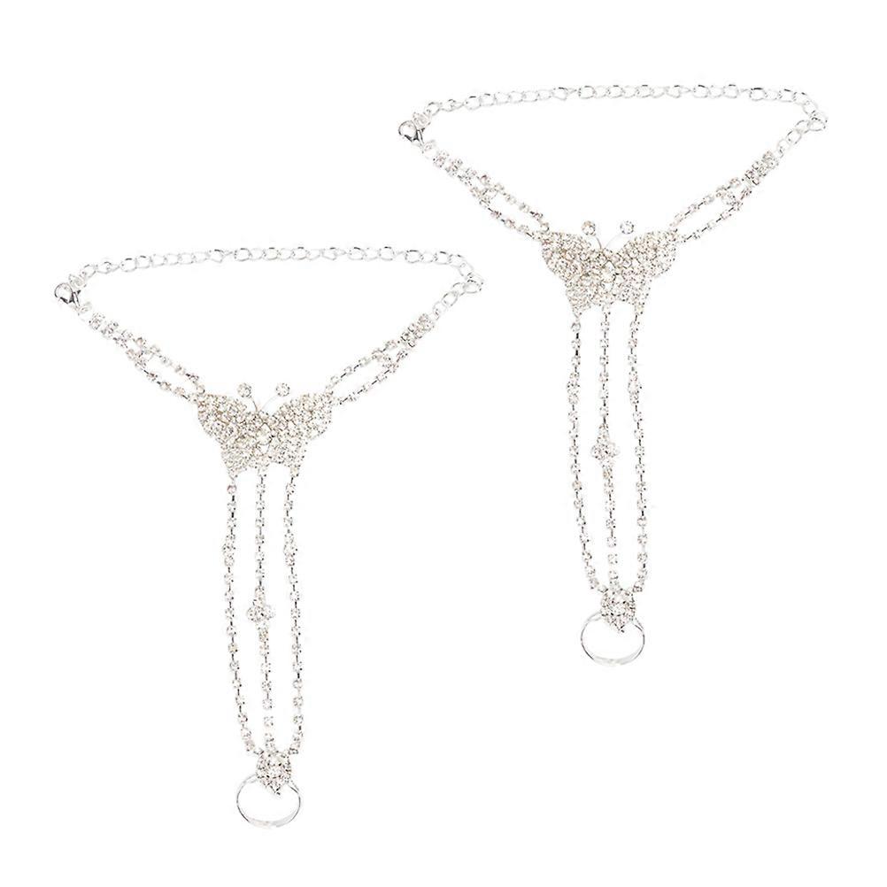 Kadınlar İçin Gümüş Ayak Zinciri Ayak Halbilezleri Plaj Tarzı Gelin Ayak Takı 2 Adet