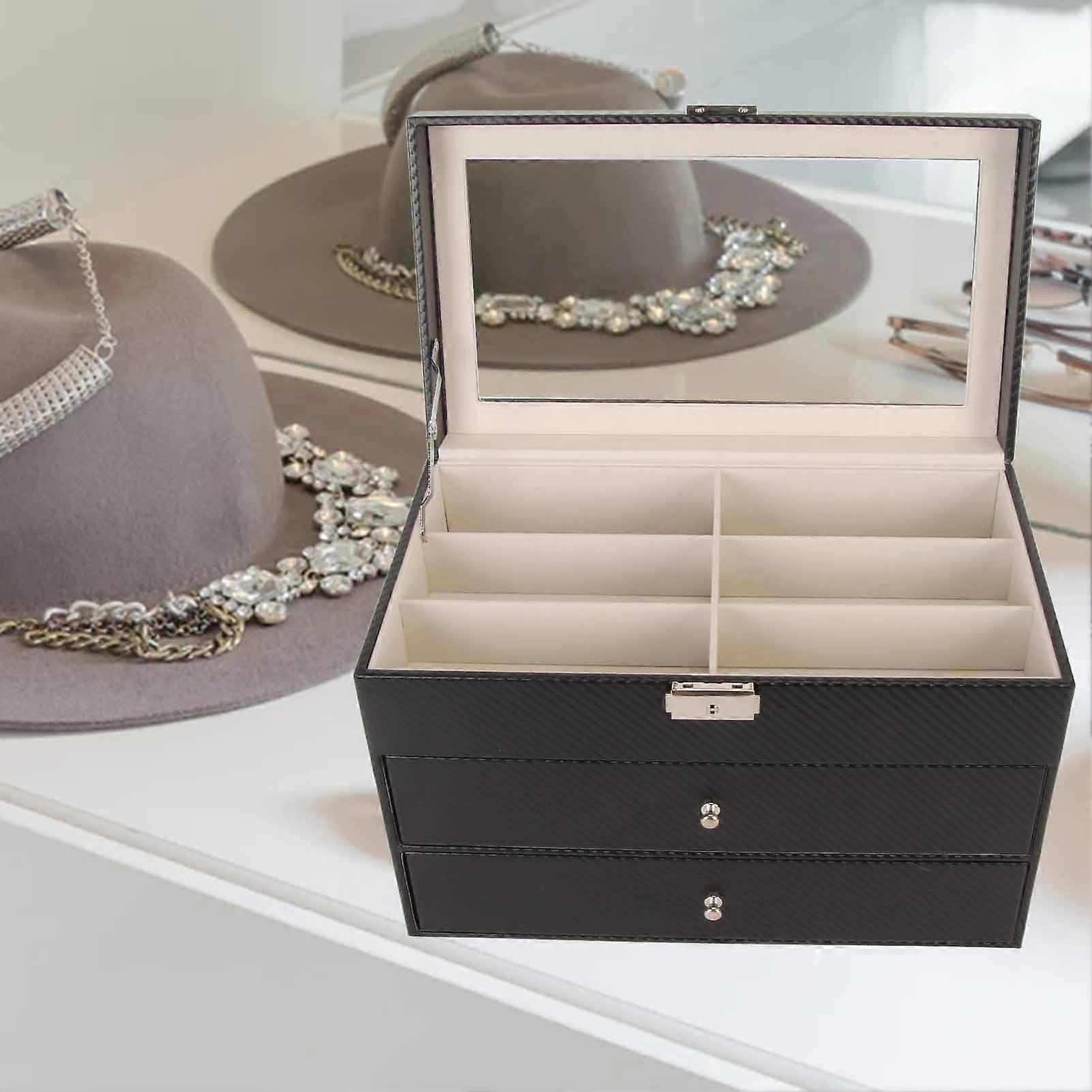 Boîte de rangement de lunettes de soleil Organizer Case 18 Grid 3 Layer Display Carbon Fiber Holder