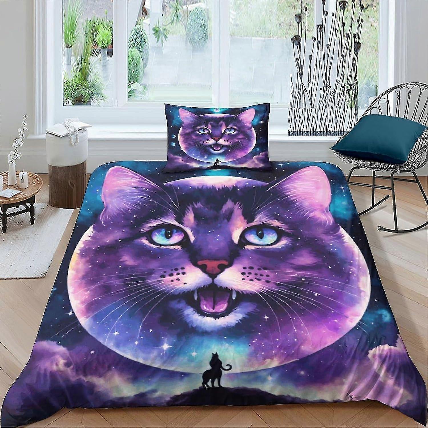 Cat Bedding Set Duvet Cover with 3D Animal Pattern Ultra Soft Quilt Cover for Teens Single