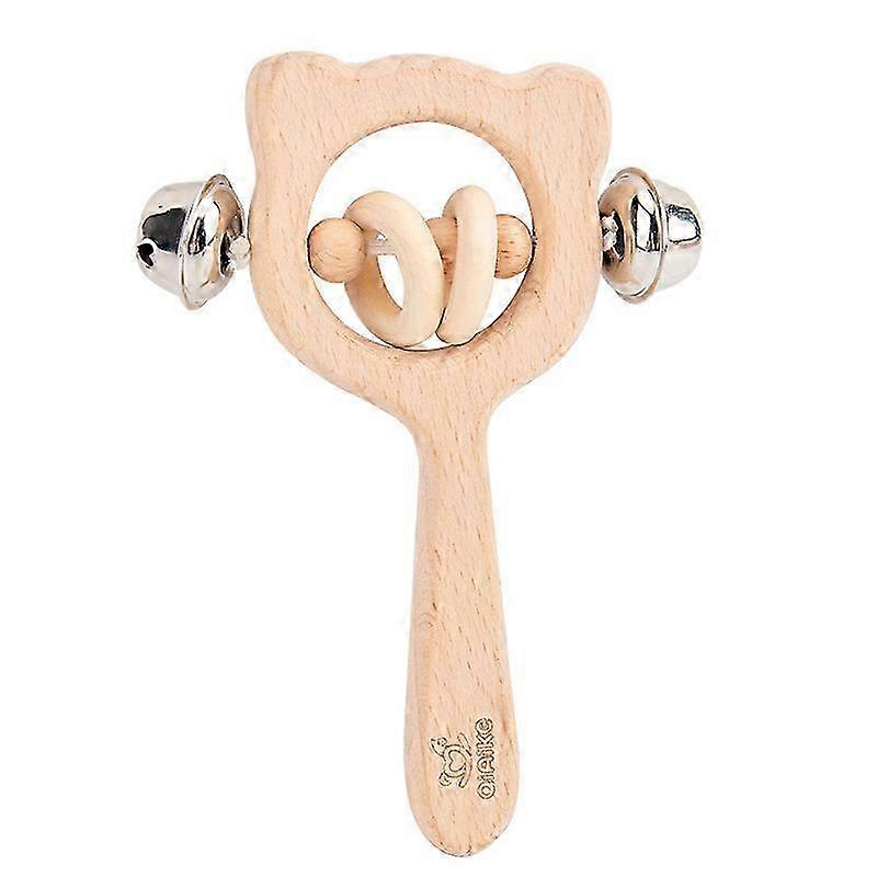 Wooden Baby Rattle with Jingle Bells and Bear Pattern for Newborns and Toddlers Party Favor Gifts