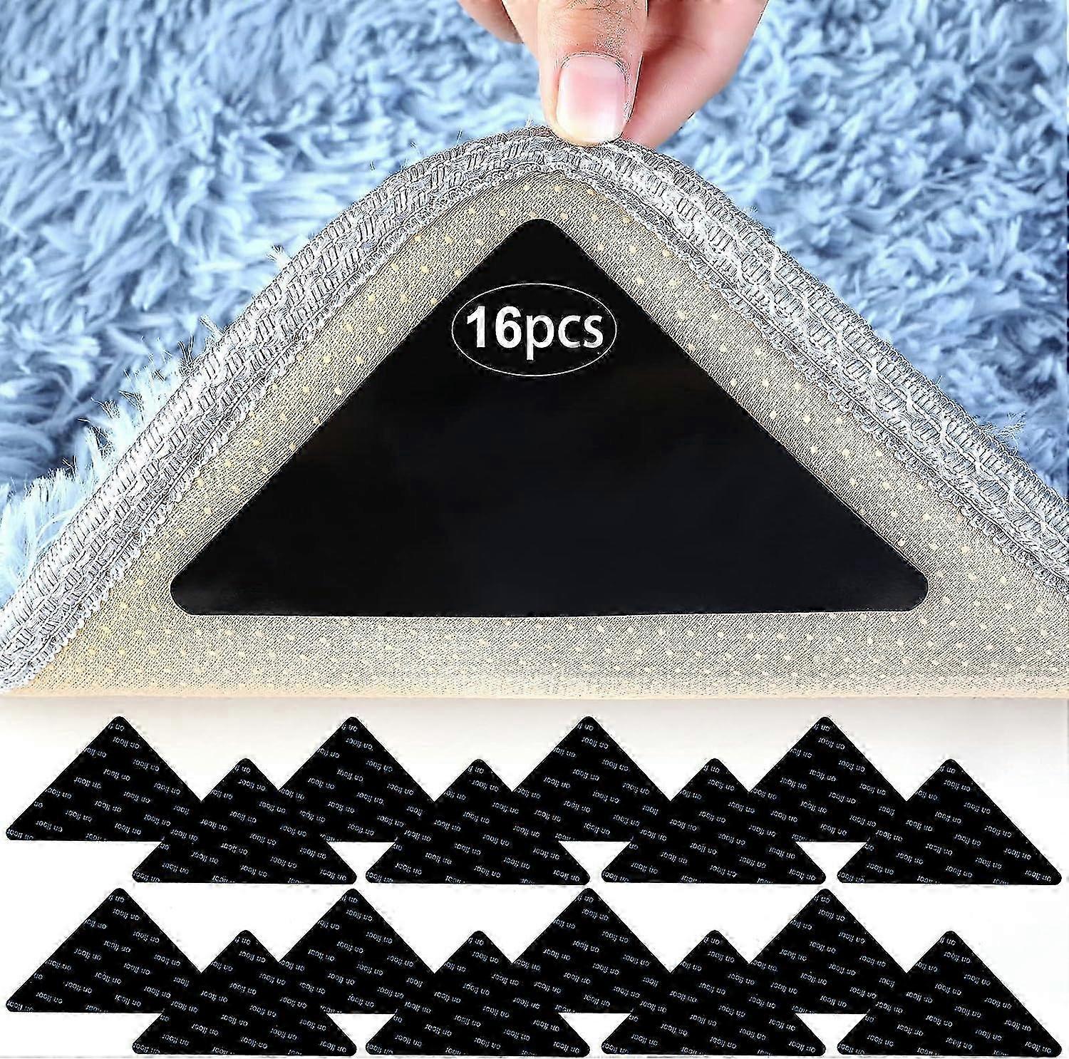 Non-slip carpet clips, 16 pieces non-slip triangle carpet clips, anti-curling carpet clip corners, washable and reusable non-slip carpet stickers