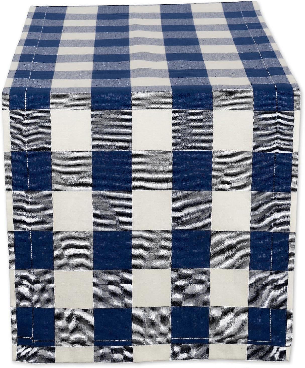 Buffalo Check Collection, Classic Farmhouse Table Runner, 14x108", Navy & Cream