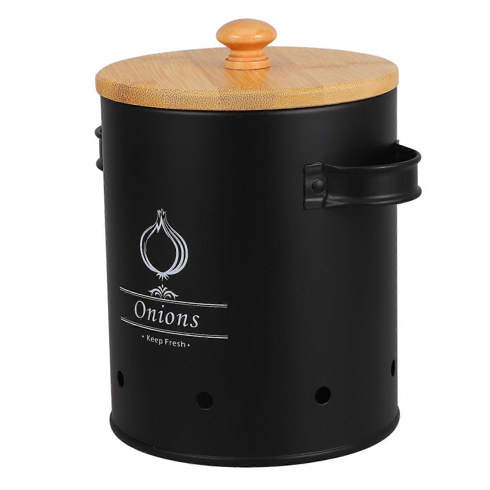Vegetable Bin Cylindrical Metal Canister With Lids For Kitchen Counter Freshness Preservation 1Pcs