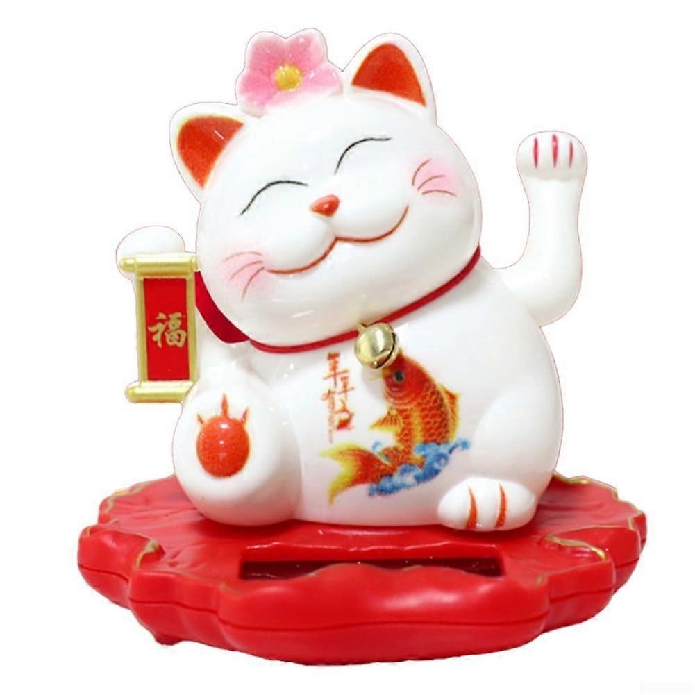 Solar Powered Waving Lucky Cat Ένα διακοσμητικό κομμάτι για να προσελκύσει την ενέργεια πλούτου (2314White)