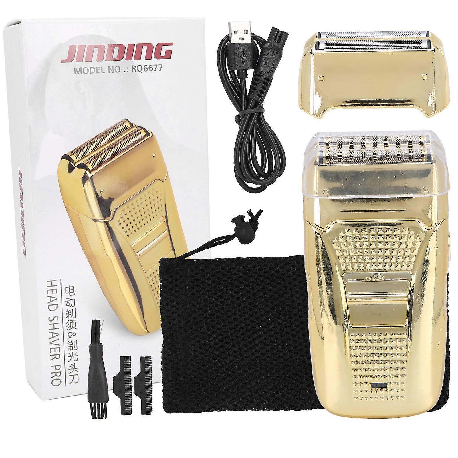 Rechargeable Electric Reciprocating Shaver Portable Men Beard Trimmer Shaver Machine (Gold)