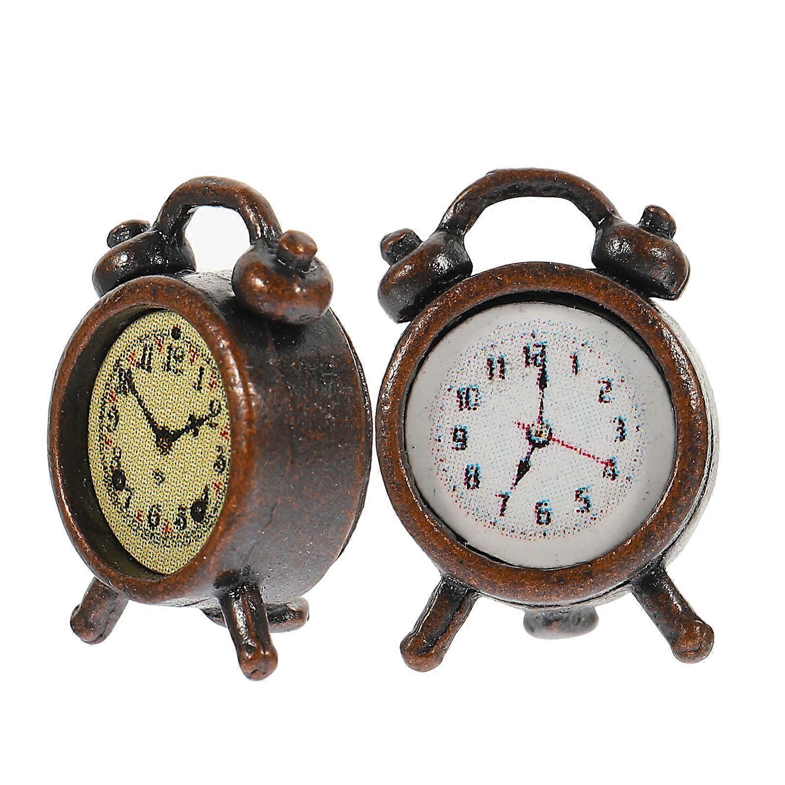Miniature Clock Toy Mini Alarm Clock Kids Pretend Play Decorative Photo Props 2Pcs