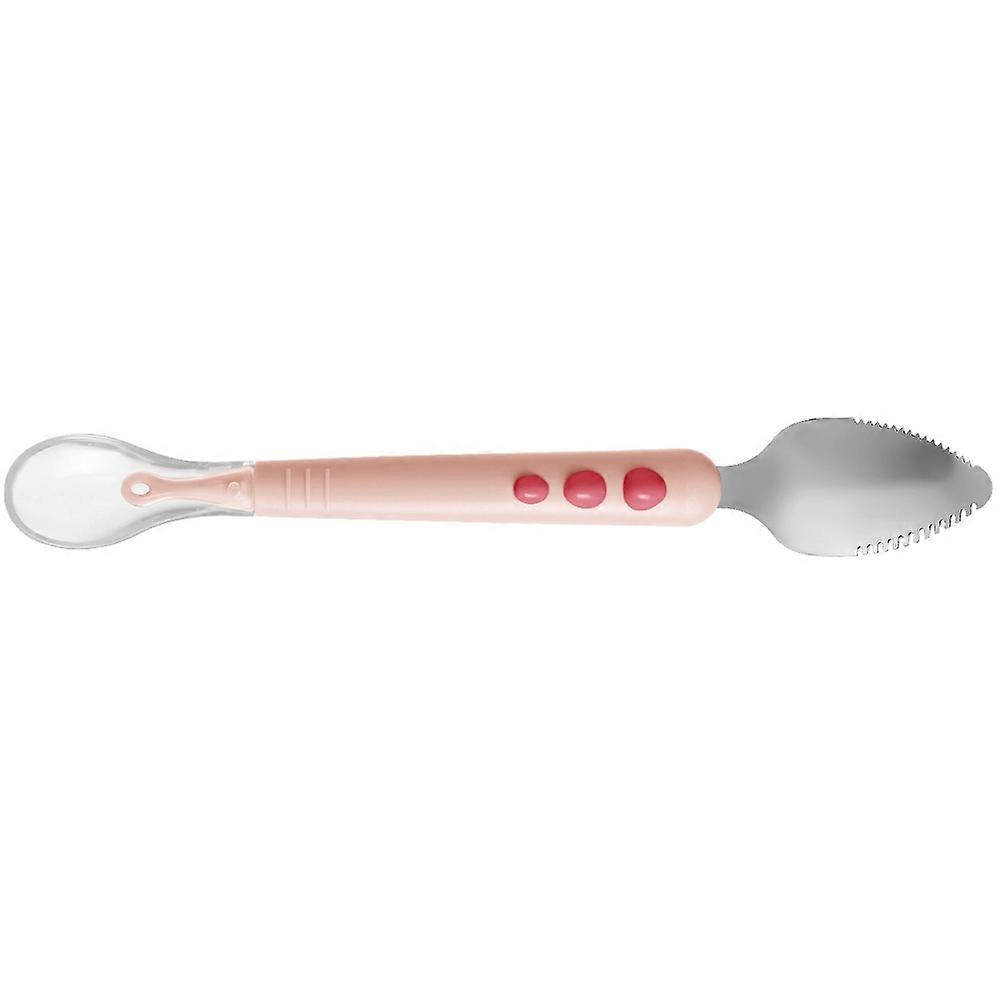 Lingură de silicon cu cap dublu cu carcasă de depozitare pentru hrănire, dozator de alimente pentru bebeluși pentru înțărcare, piure de fructe roz compatibil