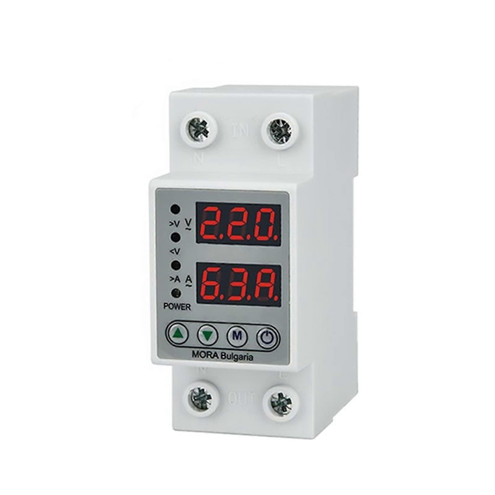 Digital Adjustable Over Amp Under Voltage Protector 2P 230V Din Rail Relay Dual Display 40A/63A