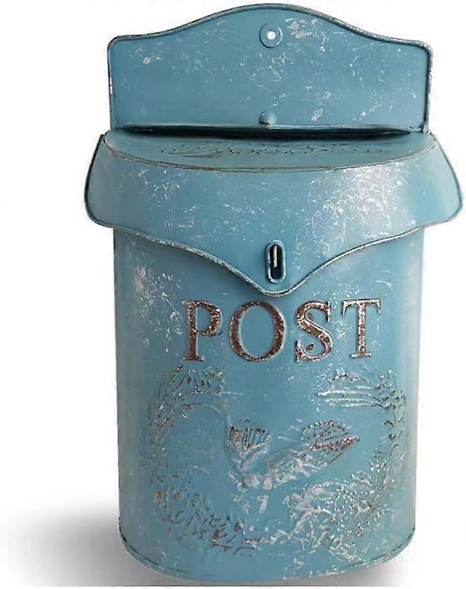 Wall Mounted Post Box Iron, Outdoor Garden Mail Box, French Country Style, Vintage Blue