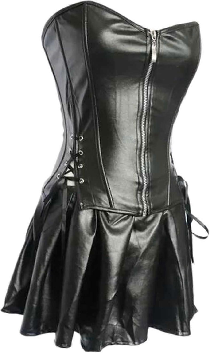 Ladies Sexy Black Patent Leather One-Piece Cutout With Metal Chain Underwear