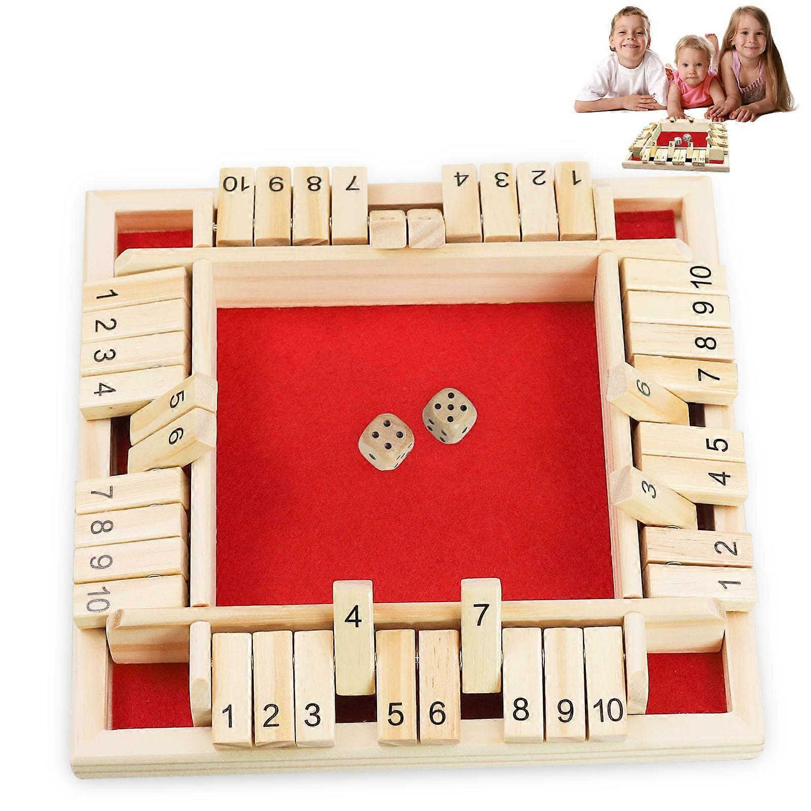 Shut The Box Game, Woods Board Game, Wooden Woods Game, 4 Player Shut The Box Game Dice Game, Suitable for 1 to 4 Players (Red)
