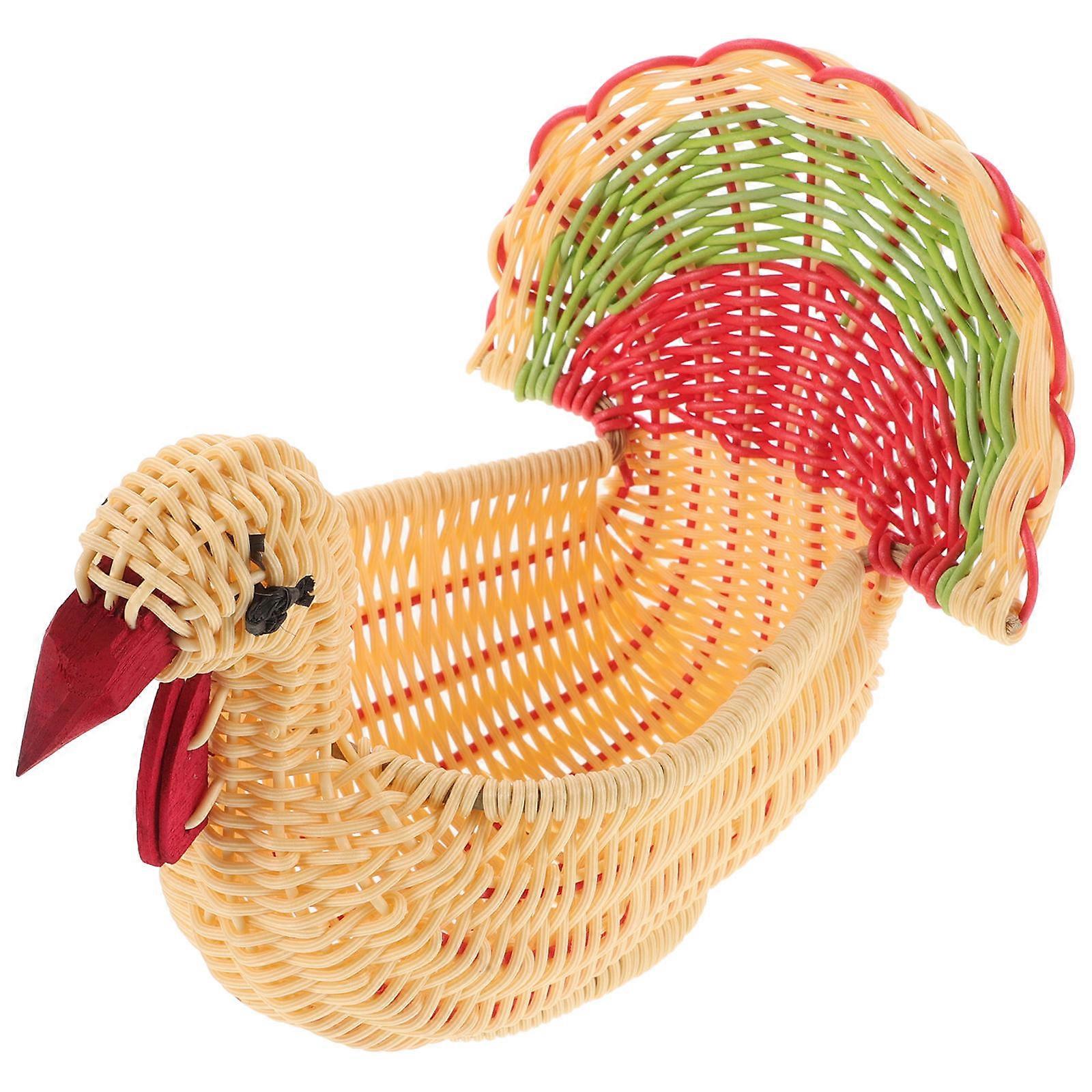 Fruit Basket With Chicken Shape Imitation Rattan Material Storage Home Use 23.00X19.00X17.00CM 1Pack