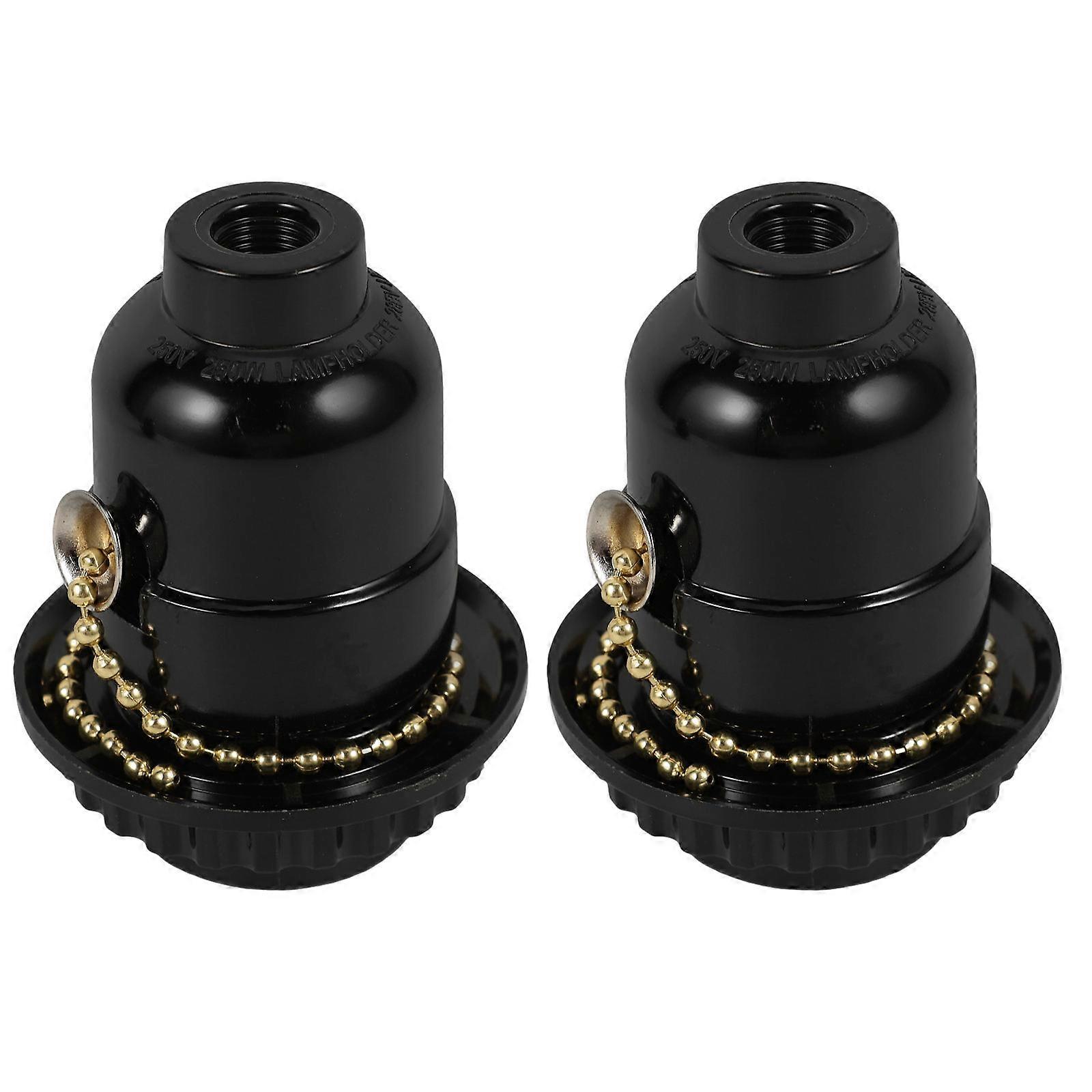 Lightbulb Socket Lamp Base E27 Screw Socket Indoor Lighting Black 7.00x7.00x3.00cm Pull Zipper Replace Damaged Bulb Socket 2Pack