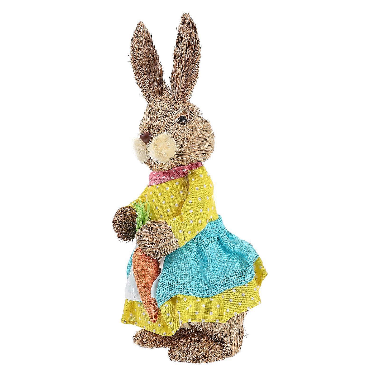 Straw Easter Rabbit Bunny Desktop Ornament for Home with Foam