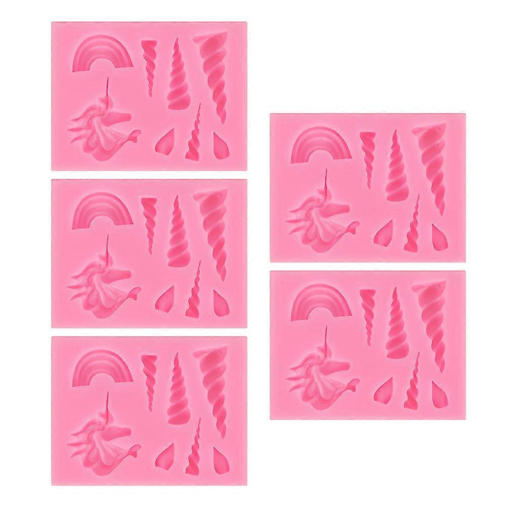 Silicon Fondant Mold Unicorn Shape Chocolate Decoration Baking Tool Rosy 7.00X5.50X0.80CM 5Pcs