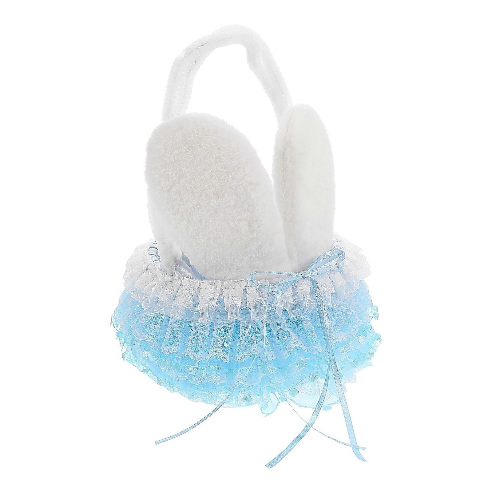 Easter Party Handheld Flower Basket Plush Material Egg Hunts Holiday Table Centerpiece Sky-Blue 24.00X20.00X20.00CM 1Pack