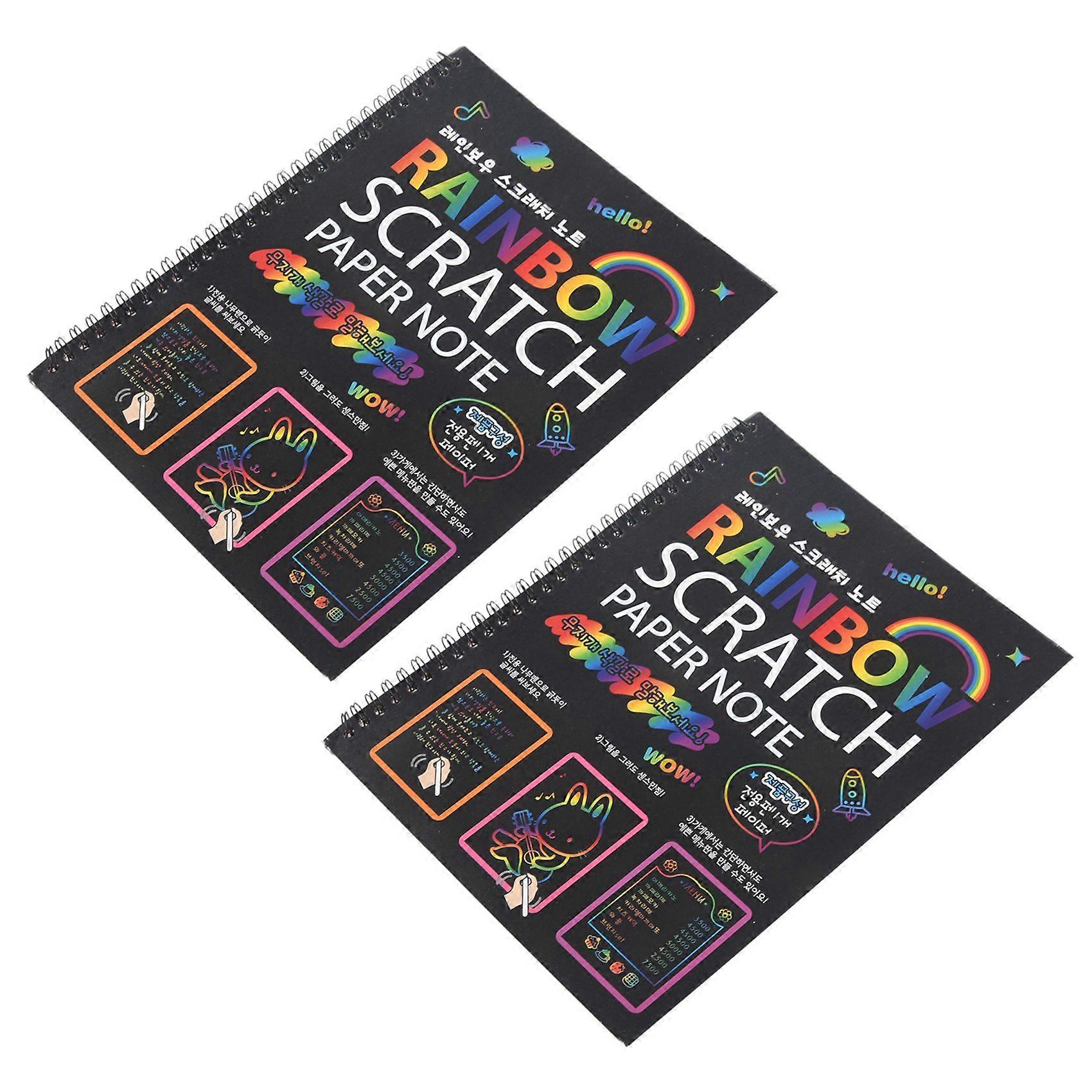 2X 19x26Cm Large Magic Color Rainbow Scratch Paper Note Book Black Diy Drawing Toys Scraping Paintin