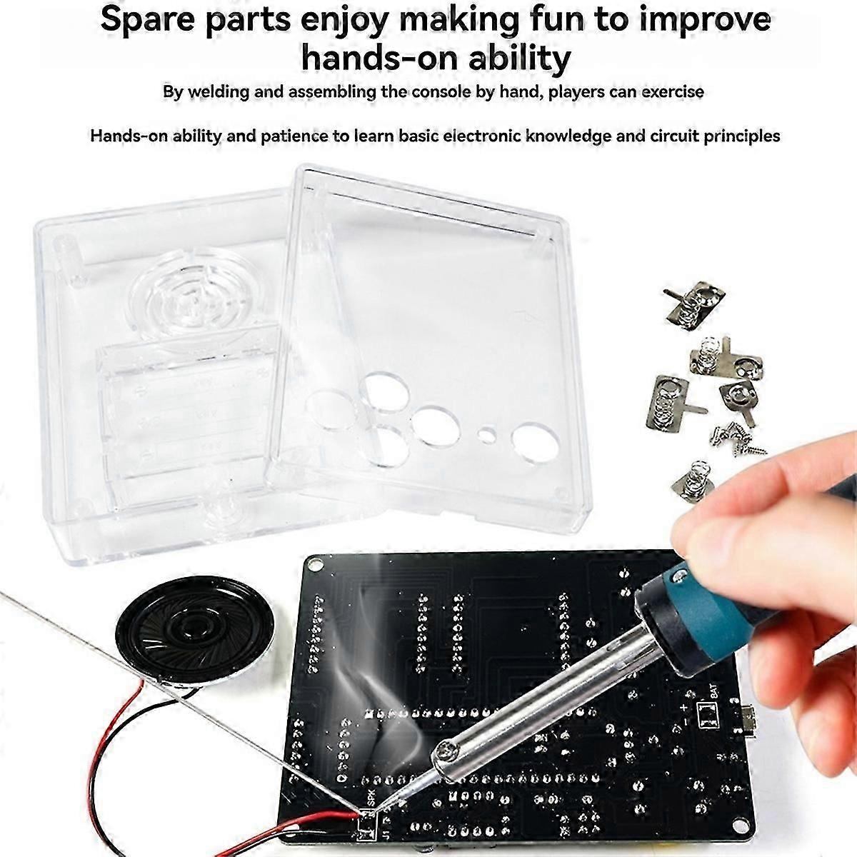 DIY Game Kit Game Console Electronic Soldering Production Kit Mini Pixel Game Console Kit Voice Version, Blue Shell