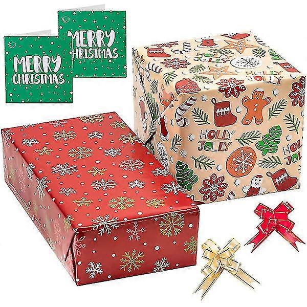 Christmas Wrapping Paper Set with 2 Gift Tags and Pull Bows Star, Tree