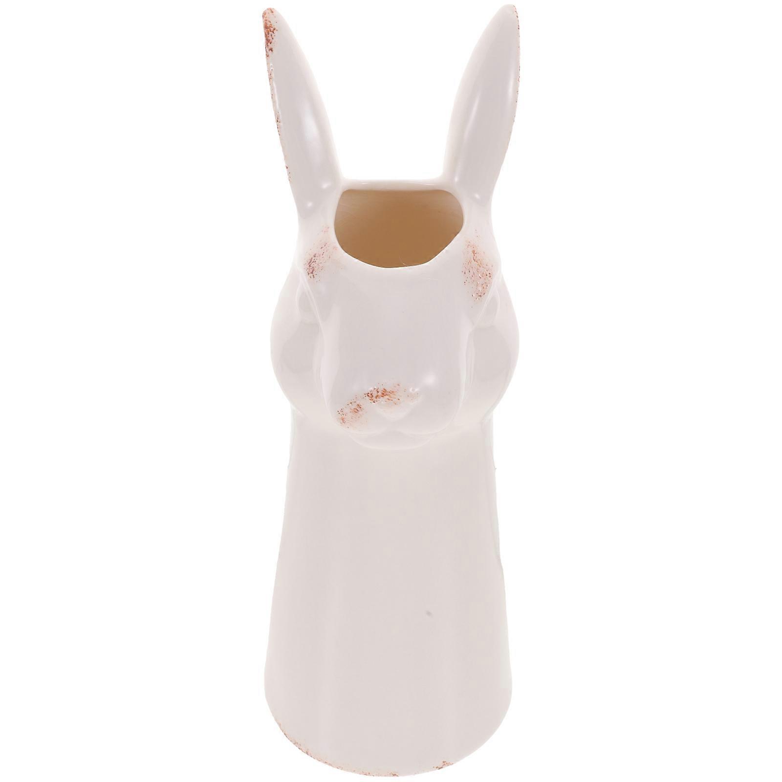 Chic Ceramic Decorative Objects Rabbit Flowerpot White Color Stylish Table Decor 1Pack