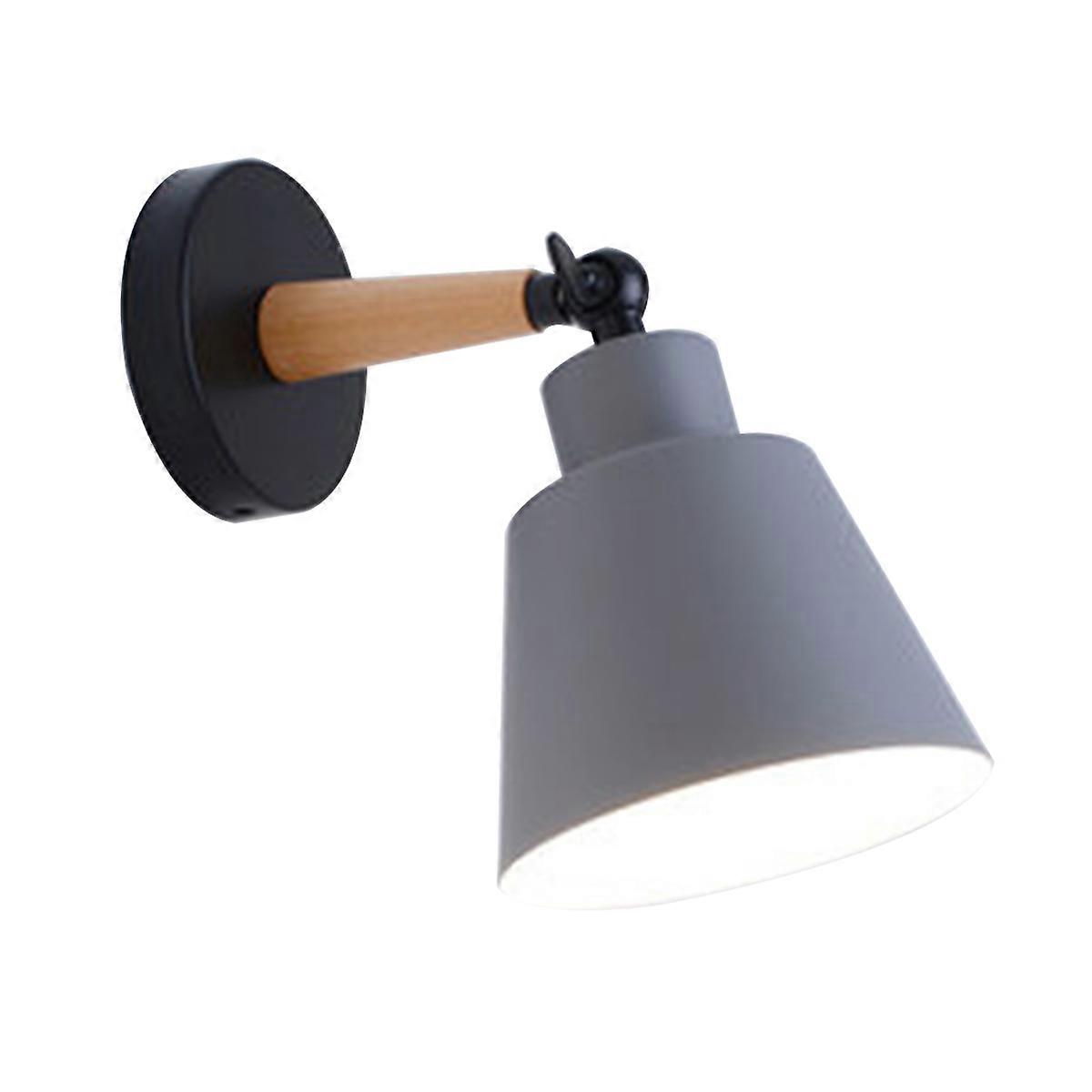 Small Wall Lamp with E27 Bulb Included Easy to Install for Lighting Use Grey Iron and Wood 5W