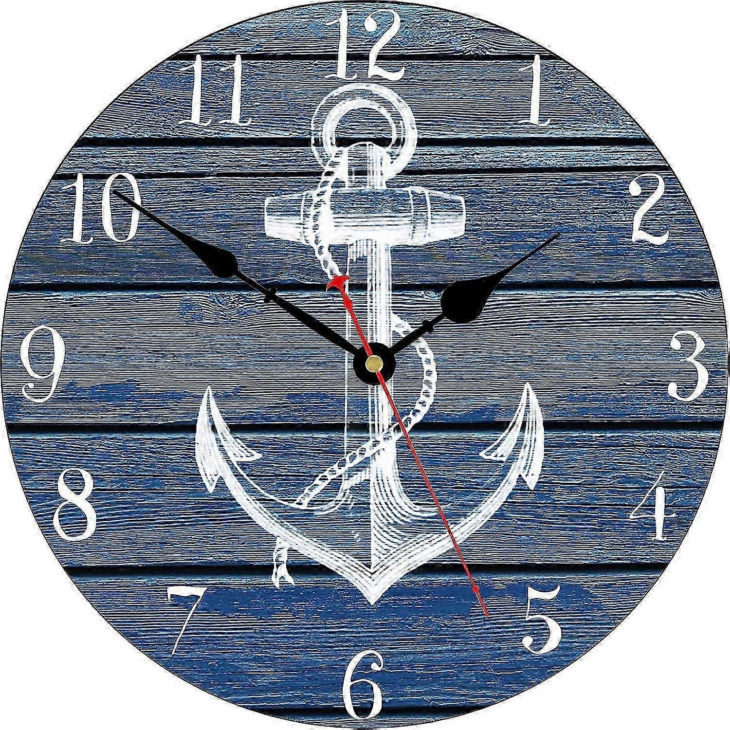 14 Inch Wall Clock, Non Ticking Silent Clocks, Nautical Retro Wooden Clocks