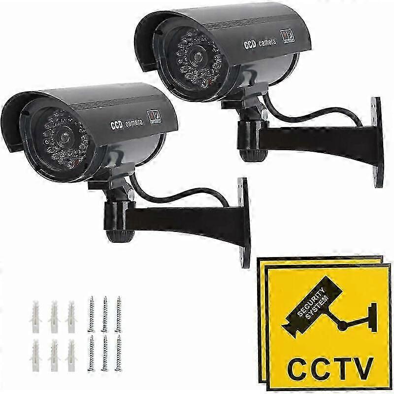 2Pcs Fake Camera Surveillance Camera Dummy Camera with Red Flashing Infrared LED, Fake Camera CCTV Security Camera