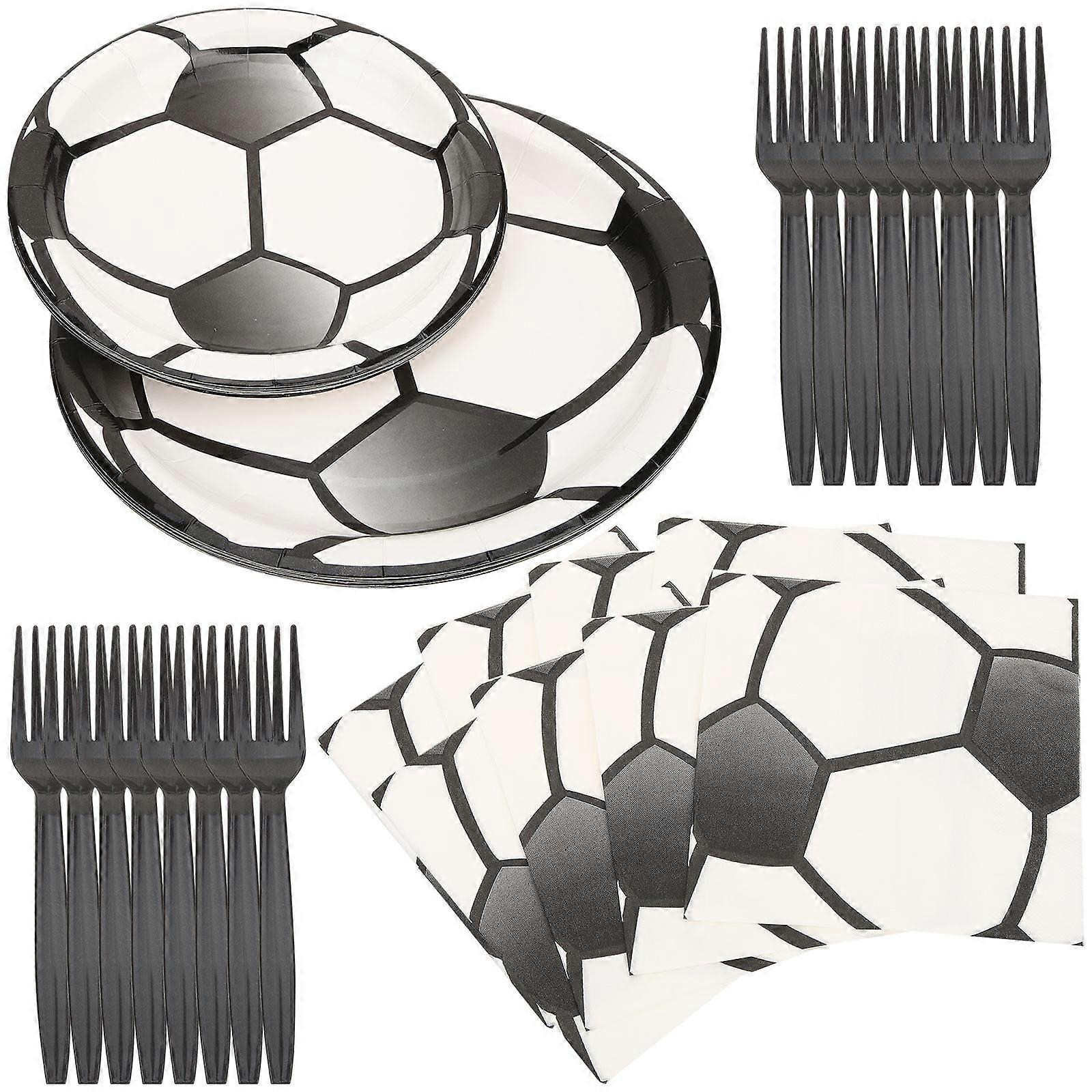 Football Party Tableware Set with Paper Plates Forks Napkins for Soccer Themed Birthday Parties Multi 48pcs