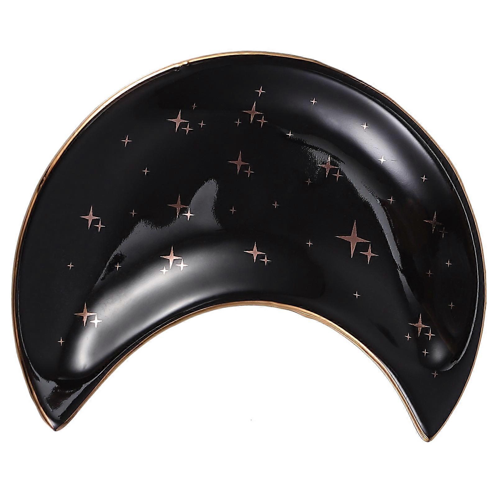 Decorative Moon Shape Ceramic Jewelry Dish Suitable For Kitchens And Restaurants In Black 1Pc