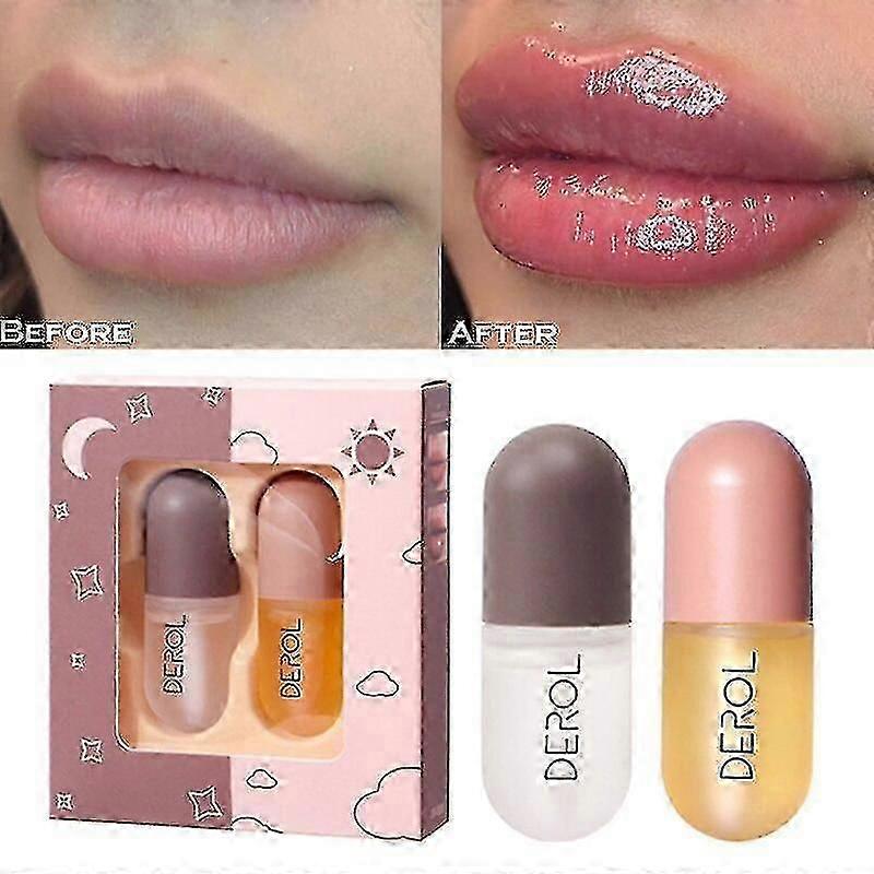 2pcs Day Night Lip Plumper Set 5ml Instant Volumising Lips Plumper Gloss Reduce