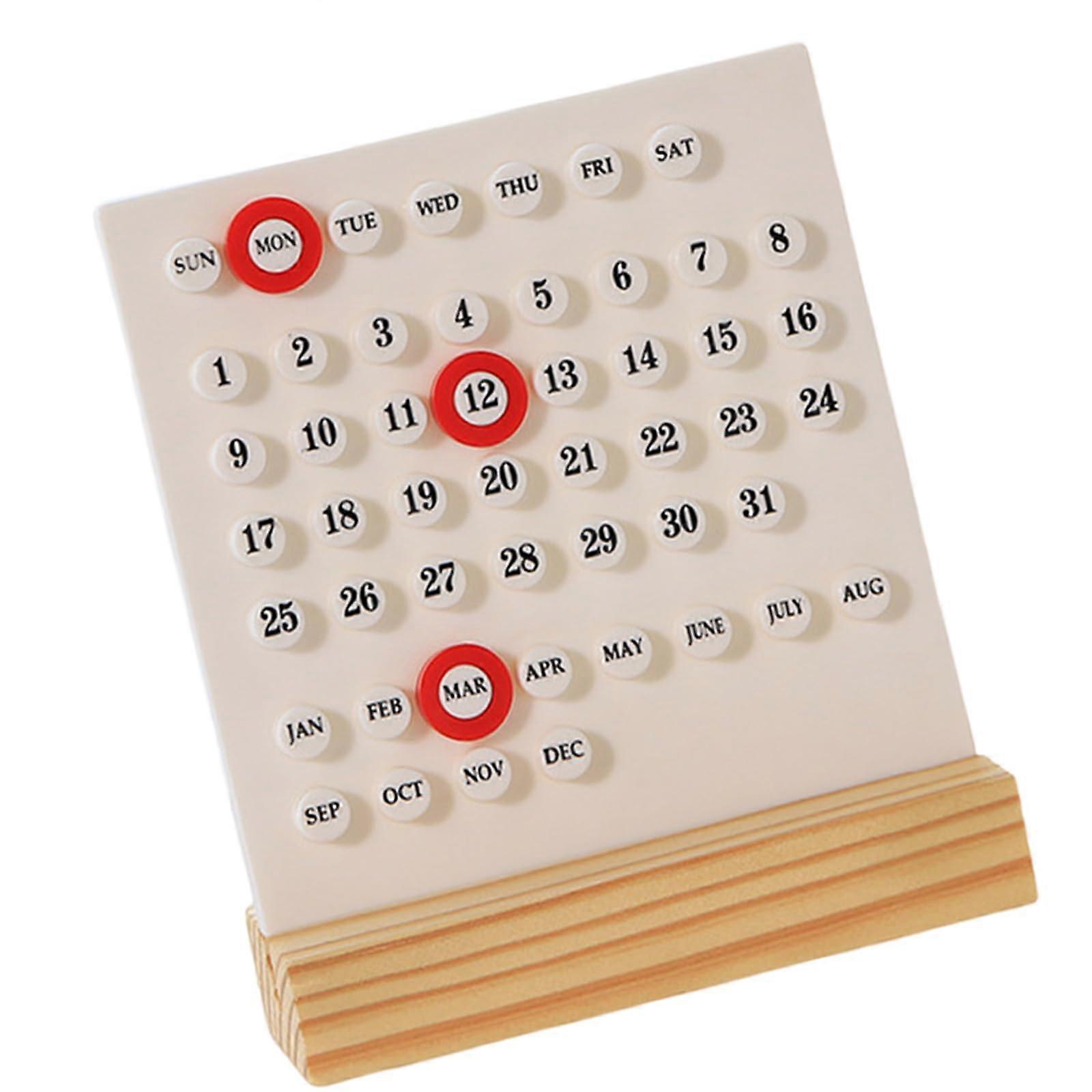 Elegant Desktop Acrylic Permanent Calendar with Wooden Stand and 3 Rings for Home Office and Classroom Decor, White
