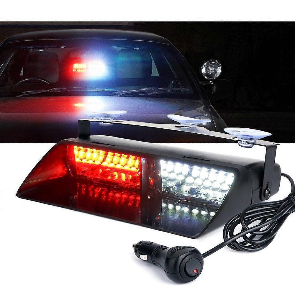White Red LED Emergency Dash Strobe Light Bar for Windshield, 12V Interior Warning Light with Suction Cups for Police EMS Firefighter Trucks