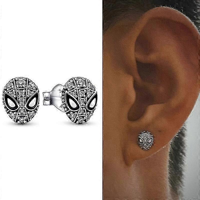 Örümcek Adam Maske Saplama Küpe 925 Ayar Gümüş Serin Unisex Takı Stokta Var