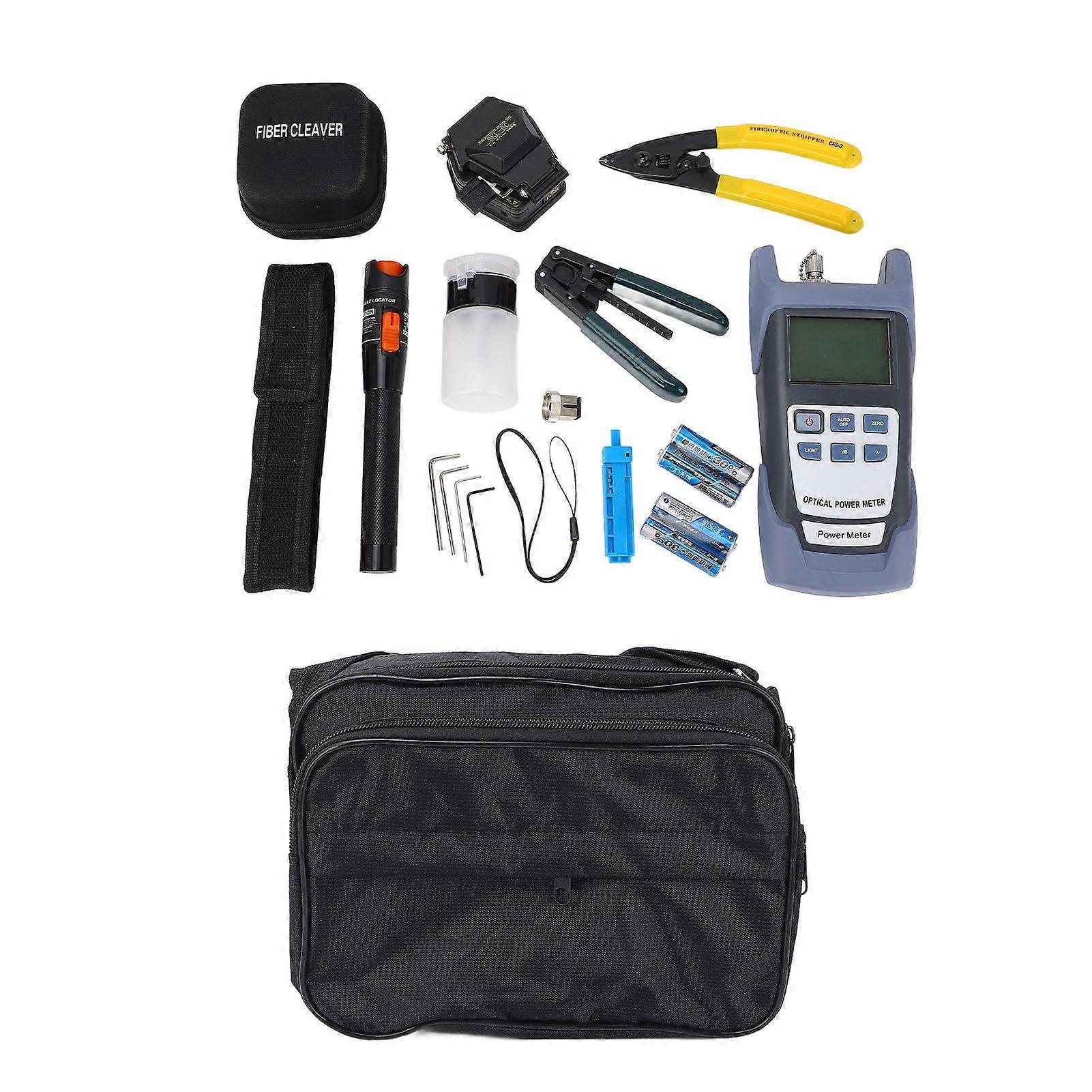 Optical Fiber Tool Set Fiber Cleaver Set with Optical Power Meter 10mW Red Light Pen Wire Stripper Storage Bag