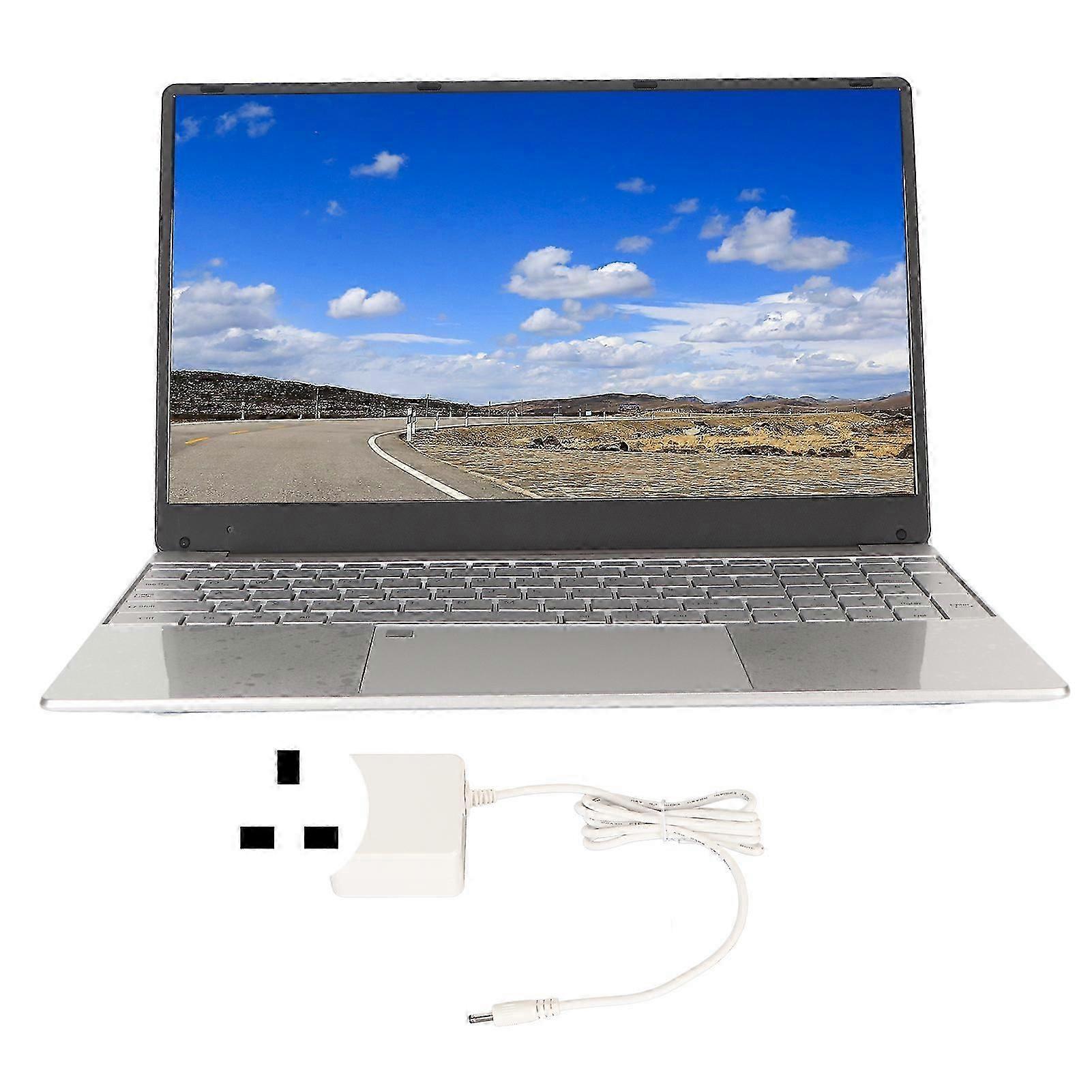 15.6 Inch Laptop for Windows 11 with Fingerprint Backlit Keyboard for Intel CPU 2K IPS Screen Notebook PC 100?240V Silver 16G 128G Plug