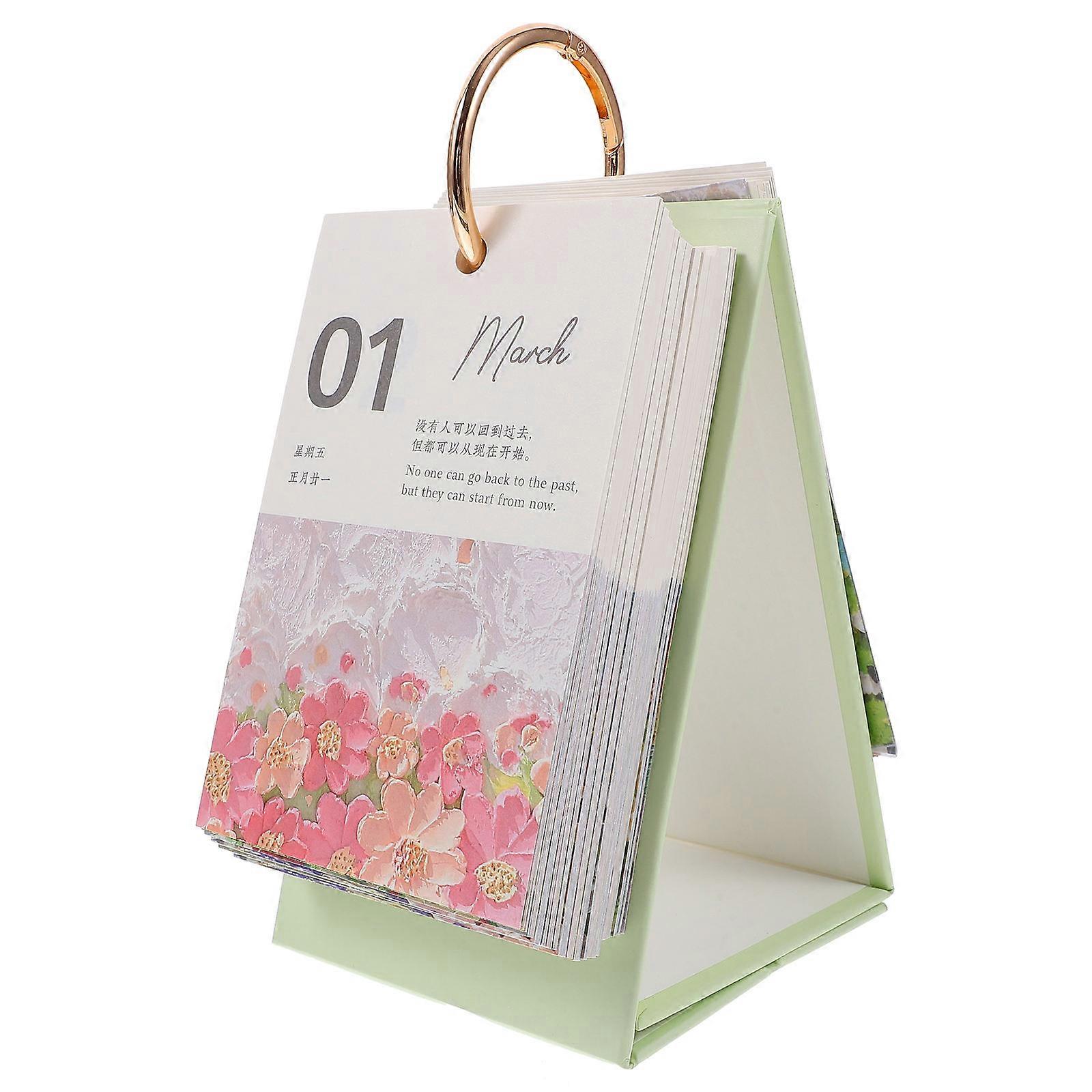 Creative Desk Calendar Decorative Standing Calendar for Home Decoration Office Use in Green Color Paper with 1Pack