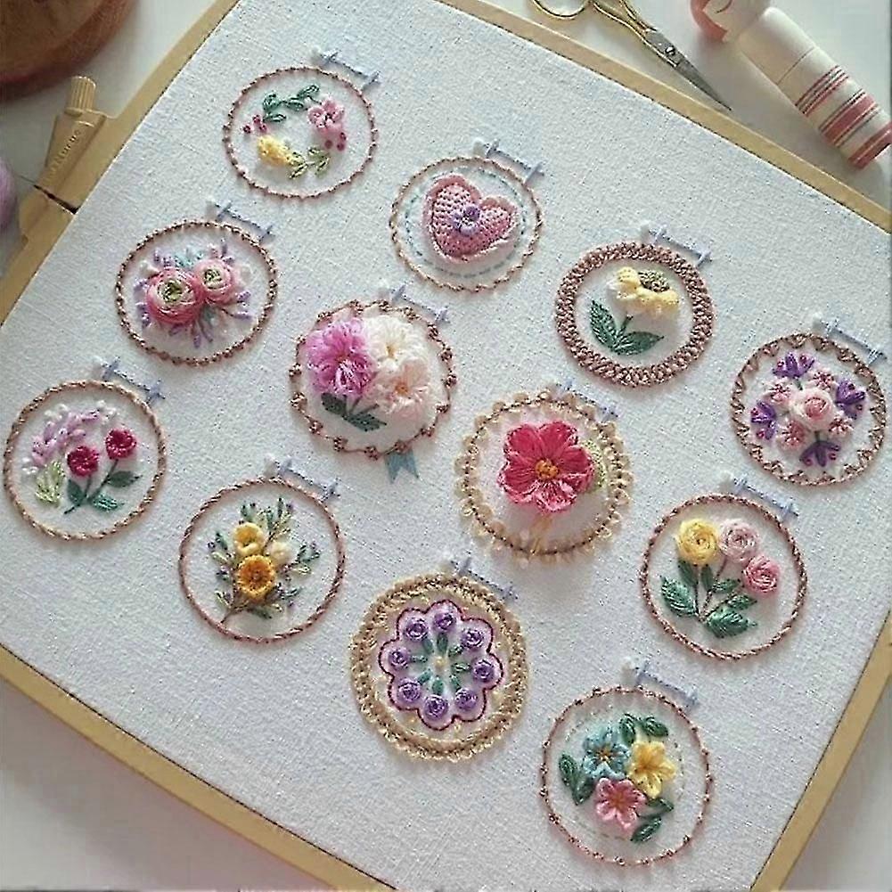 Beginner-Friendly Embroidery Kit with Small Floral Frame Design for Adults
