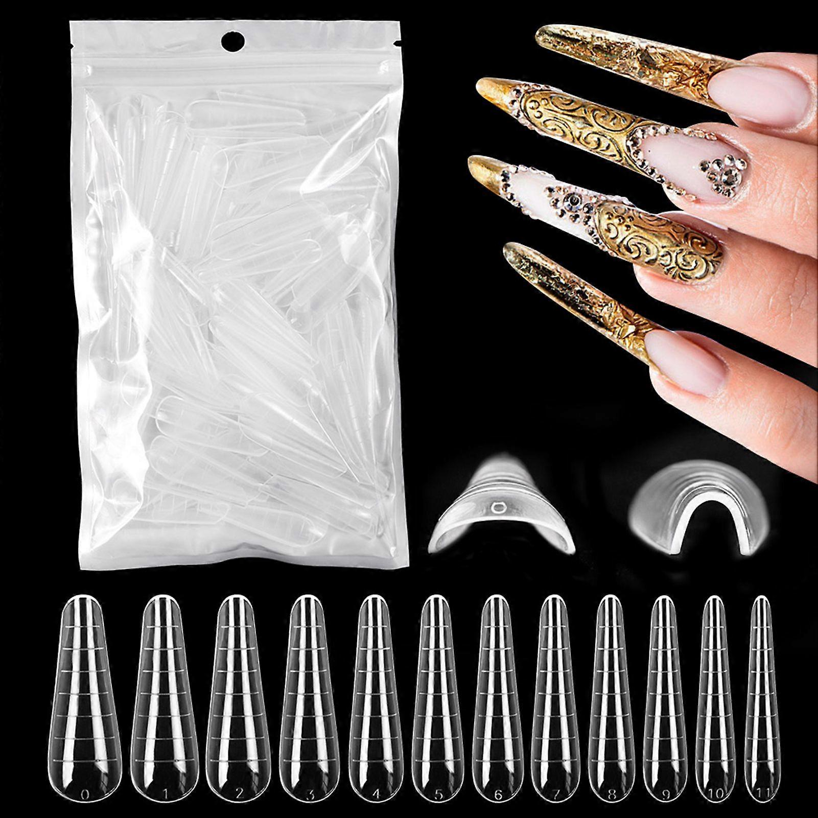 120Pcs Nail Tips with Scale Quick Extension Transparent False Nails Manicure Nail Building