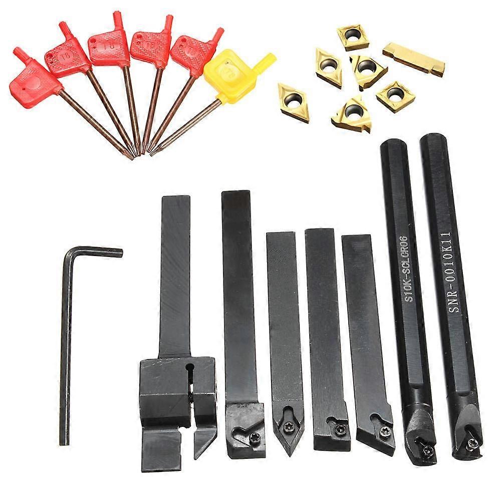 7pcs 10mm Lathe Turning Boring Bar Tool Holder With T8 Wrenches And Carbide Inserts For Lathe Machining