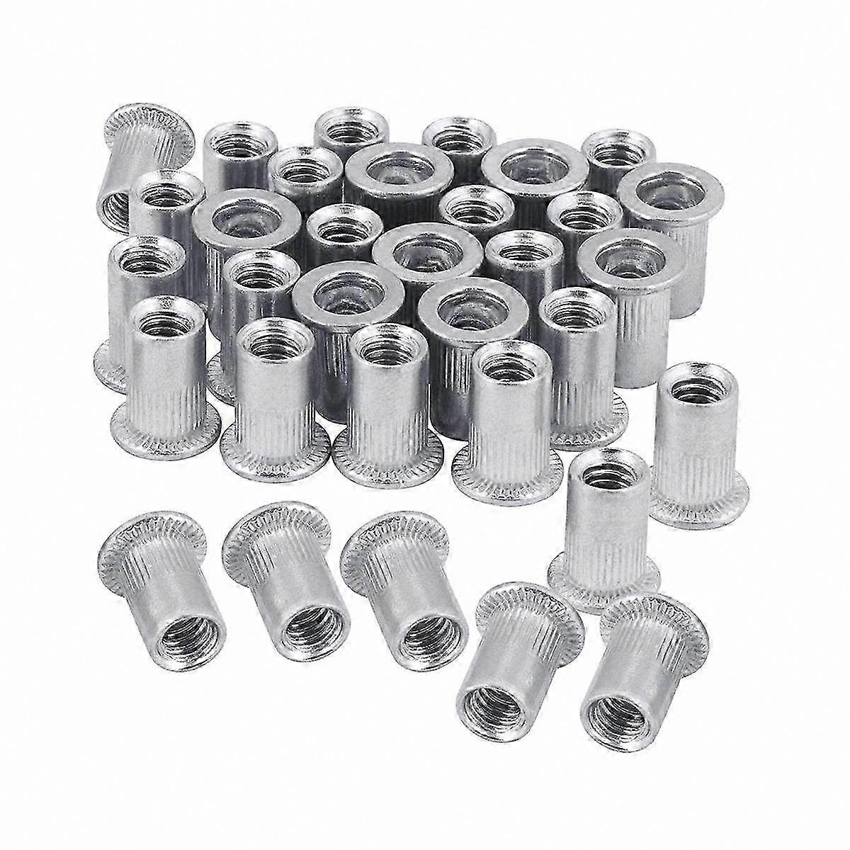 100 Pack 1/4"-20 Threaded Rivet Nuts, Stainless Steel 304 Flat Head with Knurled Body for Secure Fastening Solutions