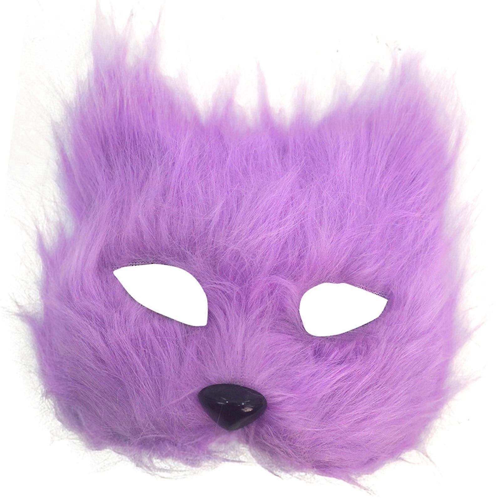 Furry Plush Partial Coverage Foxes Mask Durable Plastic Frame For Cosplay Event Or Themed Gatherings  Purple